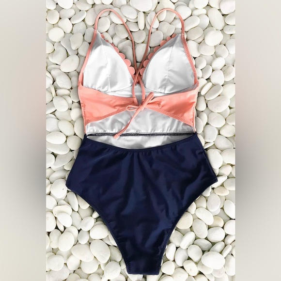 Cupshe Lucky Star Coral and Navy Blue One Piece Swimsuit Size Small - Picture 3 of 10